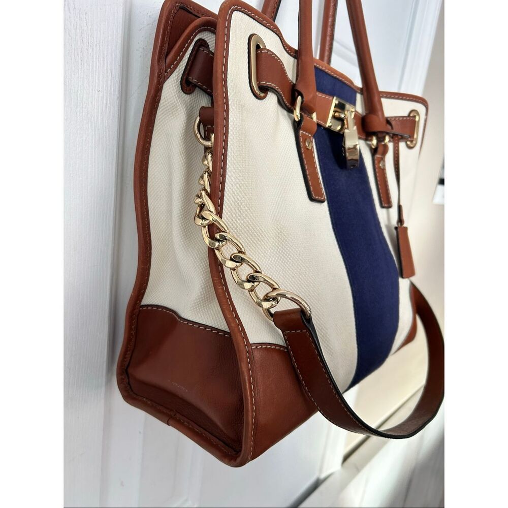 Michael Kors Hamilton East West Mono Stripe Canvas/Leather Nautical Satchel bag - Picture 2 of 6